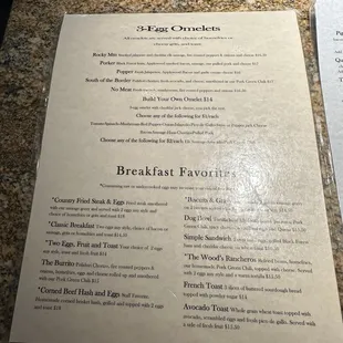 Breakfast menu