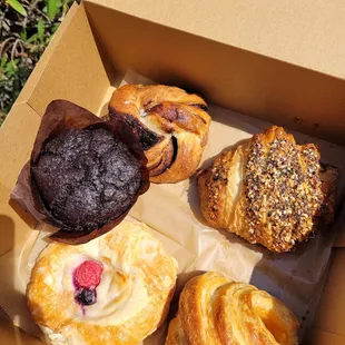 Chocolate Brioche knot, Everything croissant, Breakfast Croissant, Cheese Danish, GF chocolate chunk muffin