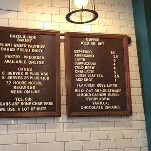 Menu board as of July 2022