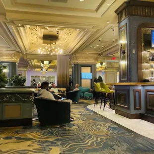 Lounge seating wraps around coffee bar