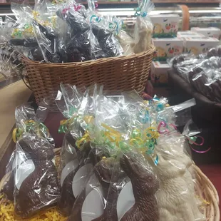 a display of chocolate bunnies
