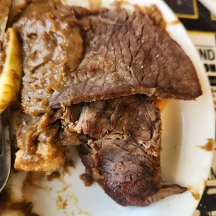 Opened faced roast beef on bread.  Very bad