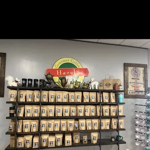 shelves of coffee and tea bags