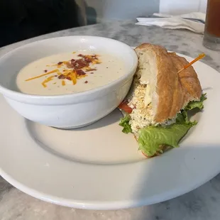 Chicken sandwich with potato soup