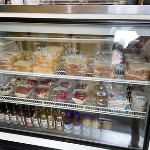 a display case filled with food