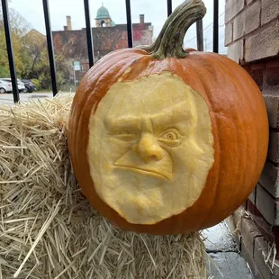 Funny pumpkin outside on Halloween
