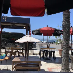 Patio seating with view of bay