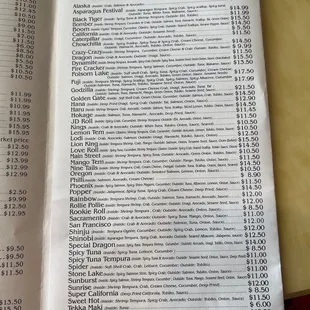 New Menu new pricing