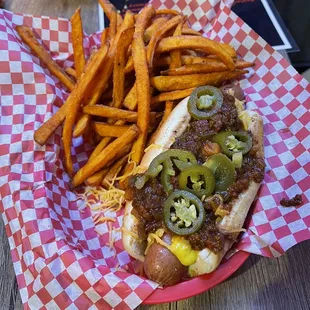 Sloppy Dog &amp; sweet potato fries