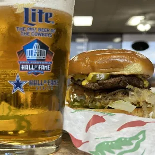 Jalapeno burger and beer
