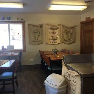 a kitchen and dining area