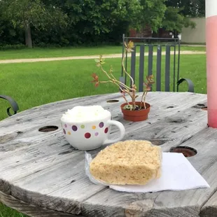Latte and Rice Krispy treats on a chilly June day. What more can you ask for!