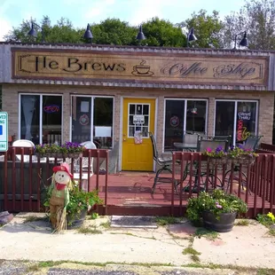 Front of He Brews coffee shop