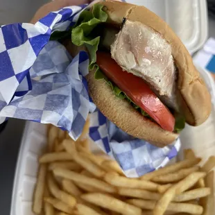 Ahi burger with fries