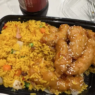 Honey chicken combination. Not pictured egg roll that comes with it.