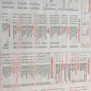 a menu for the restaurant