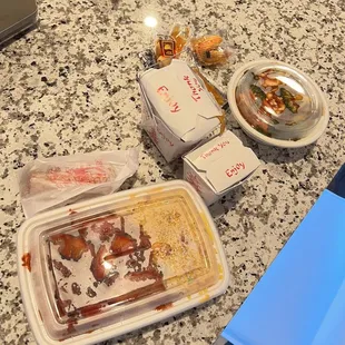 a table with a variety of food items