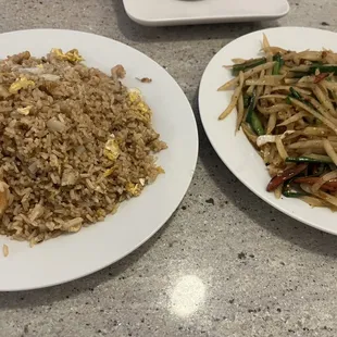 Combo fried rice and sour spicy potatoes