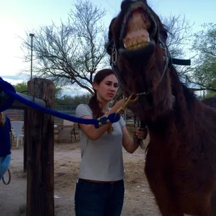 One of the students who has been with the school for over ten years helping take care of Luna