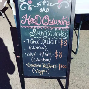 Sandwich Menu..