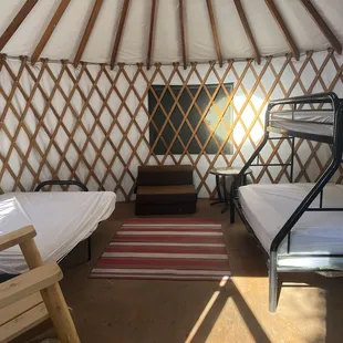 The inside of the yurt.