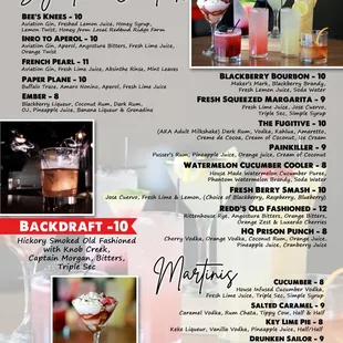 the menu for the cocktails
