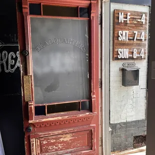 a door with a chalkboard on it