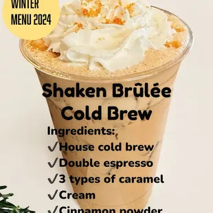 Shaken Brûlée Cold Brew from Headrush winter 2024 menu