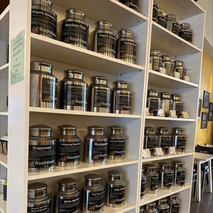 shelves of coffee and tea