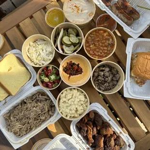 A giant spread of meat and sides