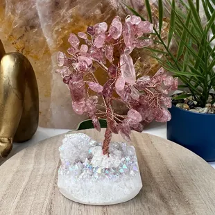 Strawberry Quartz bonsai with Angel aura base