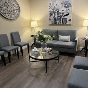 Welcome to the lobby of Healing Your Heart Counseling where you will find coffee, bottled water and snacks while you wait!