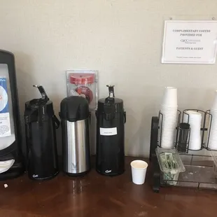 Complimentary coffee.  I didn't get any because I didn't see creamer.