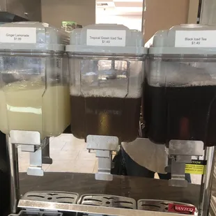 Black tea, ginger lemonade, tropical green tea