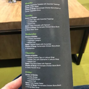 Rotating weekly menu