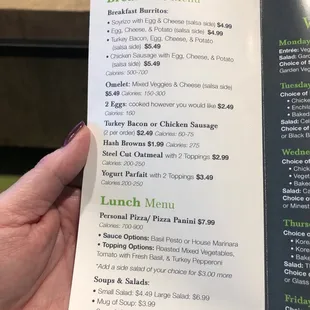 Breakfast menu
