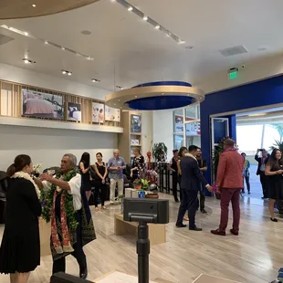 a group of people in a waiting room