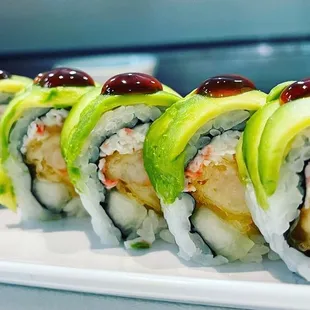 a close up of a sushi roll