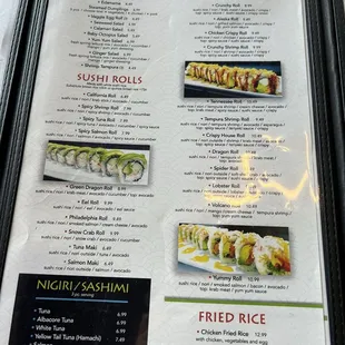 menu, sushi and sashimi