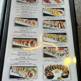 menu, sushi and sashimi