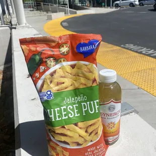 Cheese puffs(4.59) kombucha (4.75)