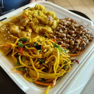 Rasta Pasta, Curry (Un) Goat, millet and black-eyed peas. Really filling-enough for two meals!