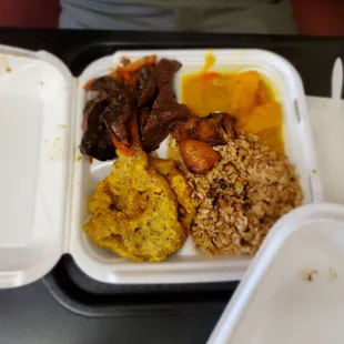 Organic Brown Rice And Peas Un - fish Cakes Pumpkin - squash And Sweet Potatoes &amp; Jerk un-chicken.