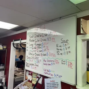 a whiteboard with a list of items on it