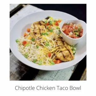 Chicken Taco Bowl with brown rice and Pico