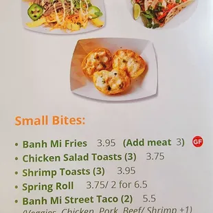 Small Bites Menu gives options for variety items to build your meal.