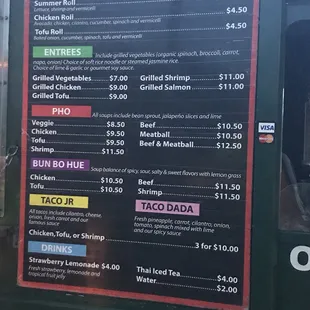 Menu on food truck