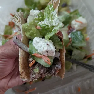 Make your own little wrap with the Greek salad and kebab