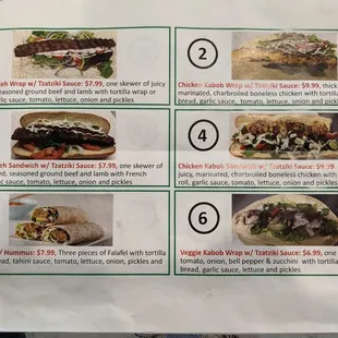 a menu for a sandwich