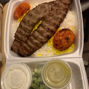 Two skewer beef kabob plate